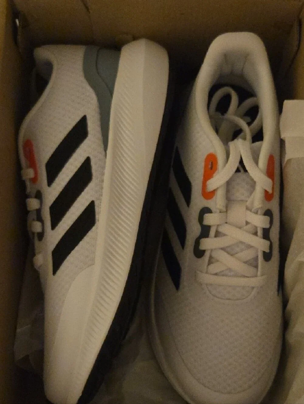 adidas Youth Runfalcon 3.0 K White Sneakers with Black Stripes and Orange Accent
